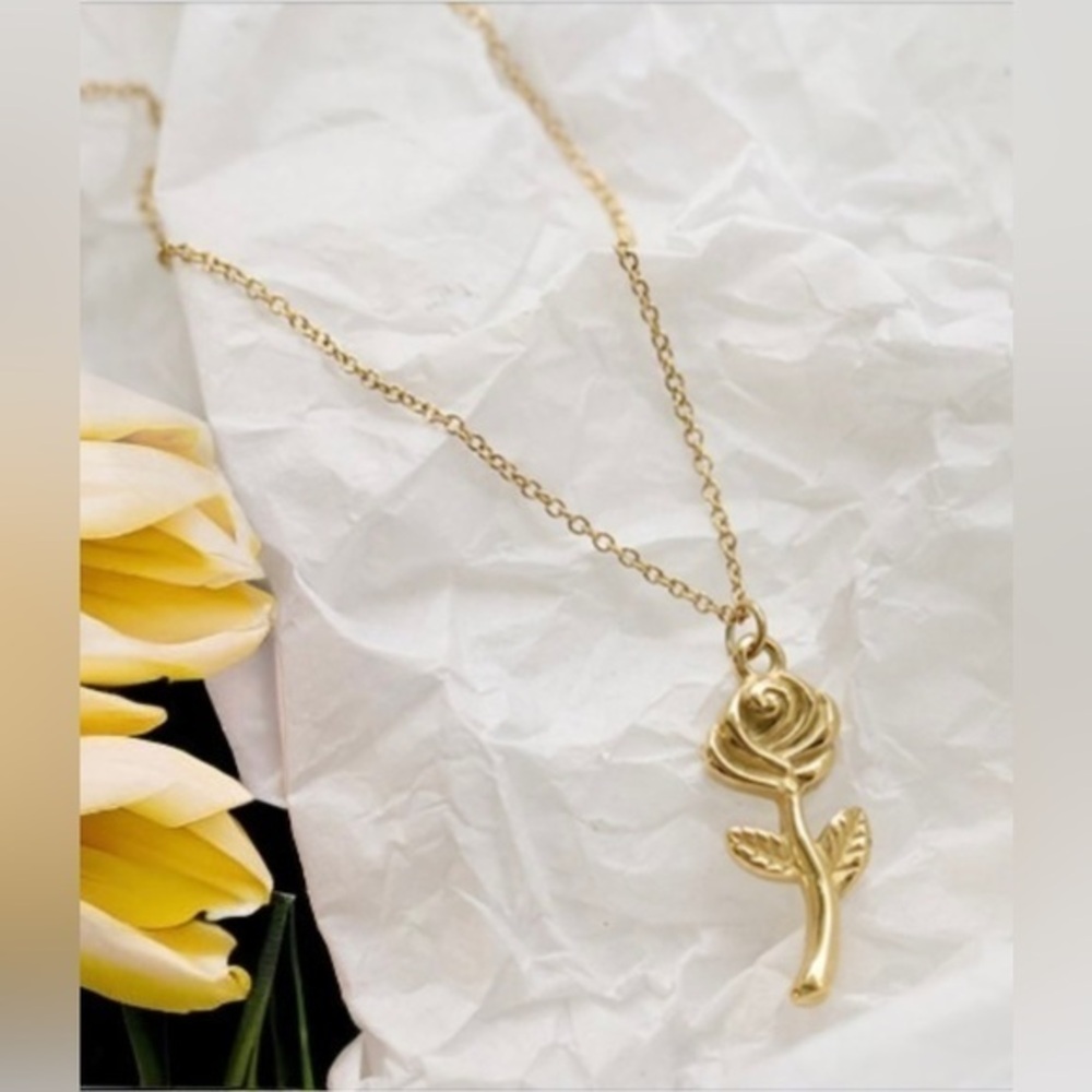 NEW 18K Gold Rose Flower Pendant Necklace chain